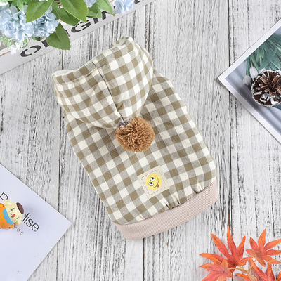 Keep Warm Dog Pet Short Plaid Hooded Coat Thickened Custom Logos Pet Clothing