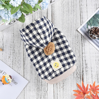 Keep Warm Dog Pet Short Plaid Hooded Coat Thickened Custom Logos Pet Clothing
