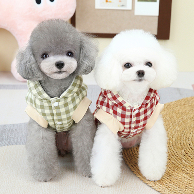 Keep Warm Dog Pet Short Plaid Hooded Coat Thickened Custom Logos Pet Clothing
