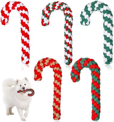 Crutch Vocalize Christmas Dog Rope Toy 6x8 Inch